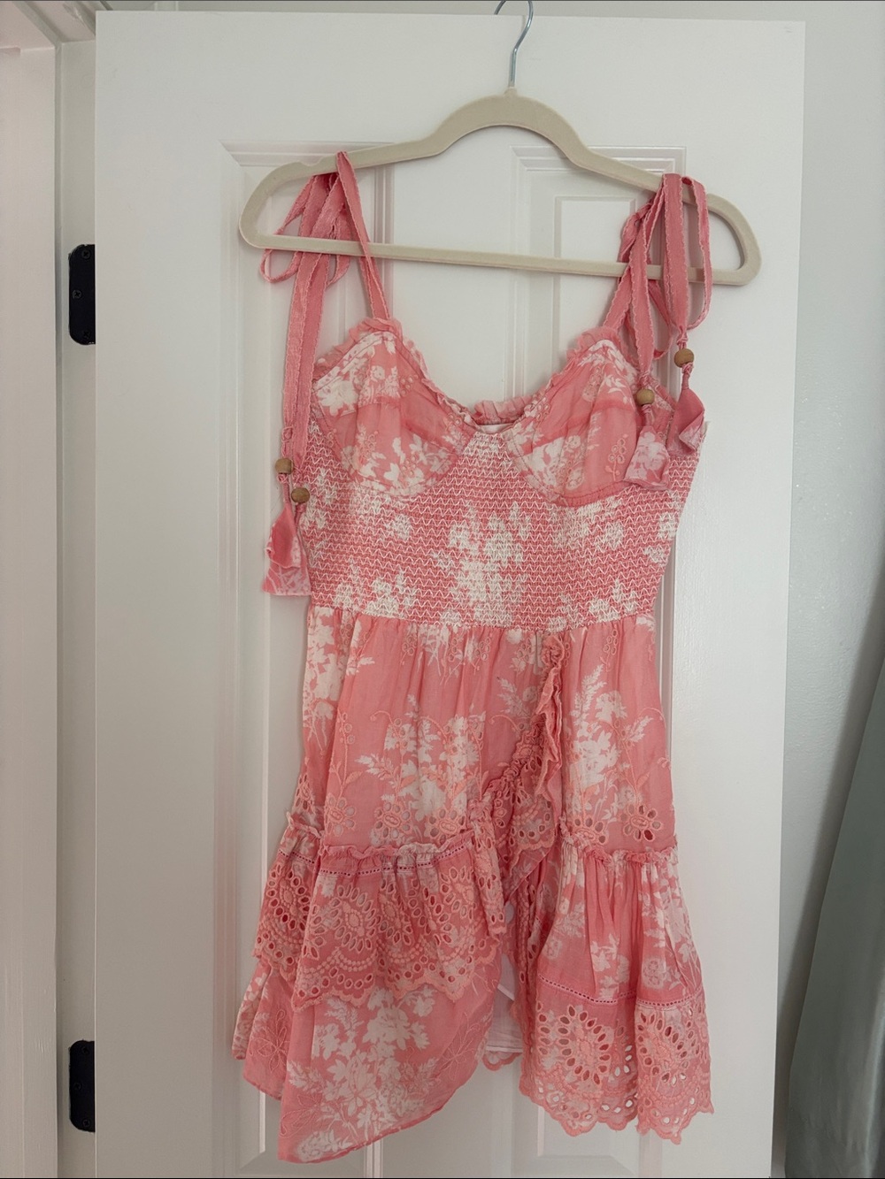 LoveShackFancy Coral Pink Floral Tiered Sundress